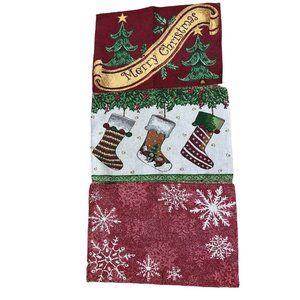 Set of 3 Woven Holiday Christmas Placemats Table Linens Stockings Trees